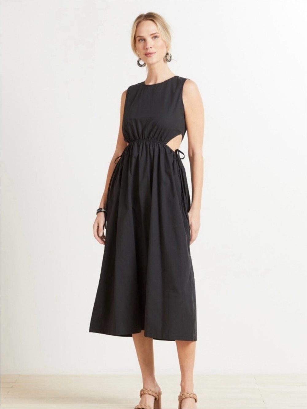 Eliza J Navy Striped Midi Dress with Pink & Light Blue Accents